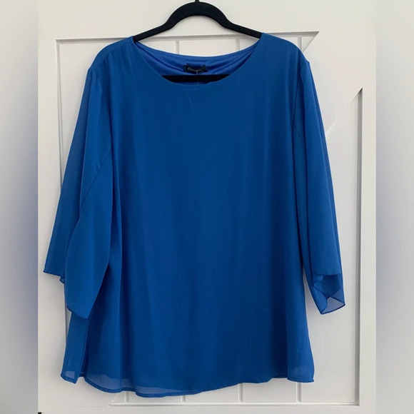 XL Oyamiki Woman’s Scoop Neck , 3/4 Bell Sleeve, Double Layers Chiffon blouse - Picture 1 of 4